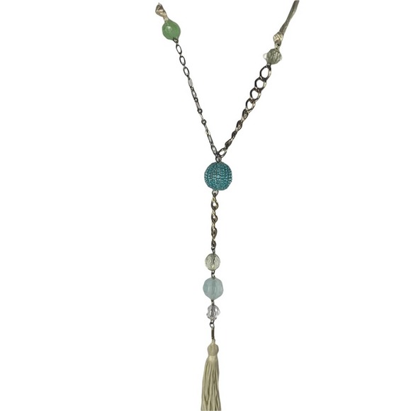 Robert Rose Disco Faceted Beaded Double Knotted Cord Chain Tassel Necklace - Picture 6 of 7